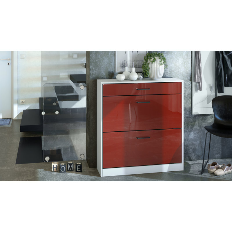 Swerve 16 Pair Flip Down Shoe Storage, Bordeaux High Gloss