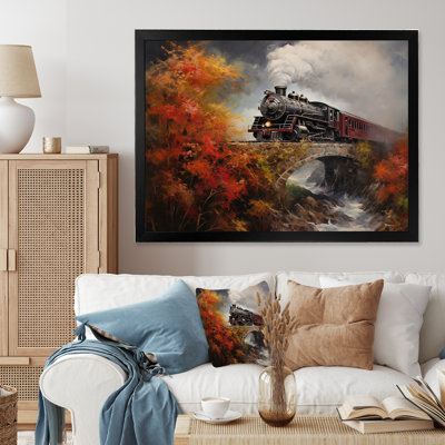 " Steamtrain Crossing Autumn Bridge Painting "