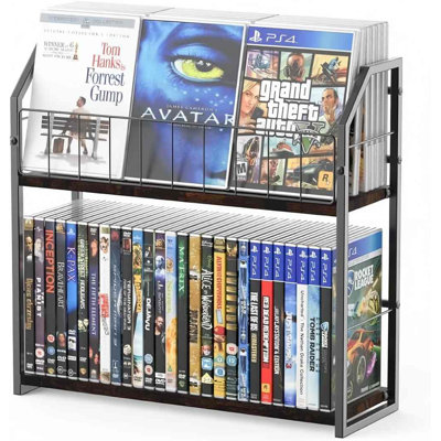 2-Tier DVD Storage Rack, DVD Shelf For Non-Slip Feets,Brown