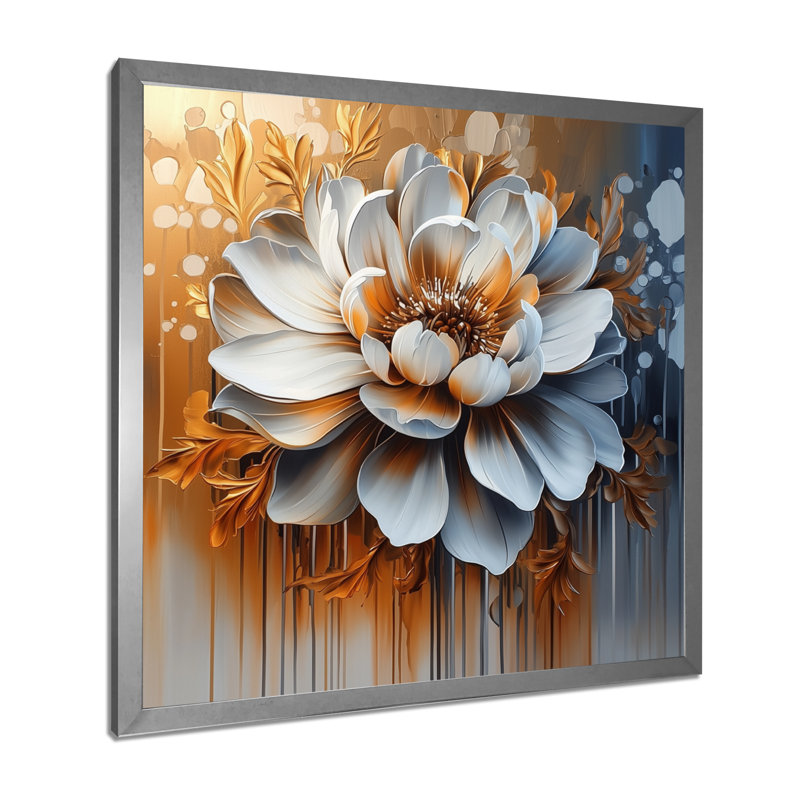 Fleur transitionnelle dorée abstraite III - art floral abstrait, Reproduction encadrée d'une seule photo sans pass