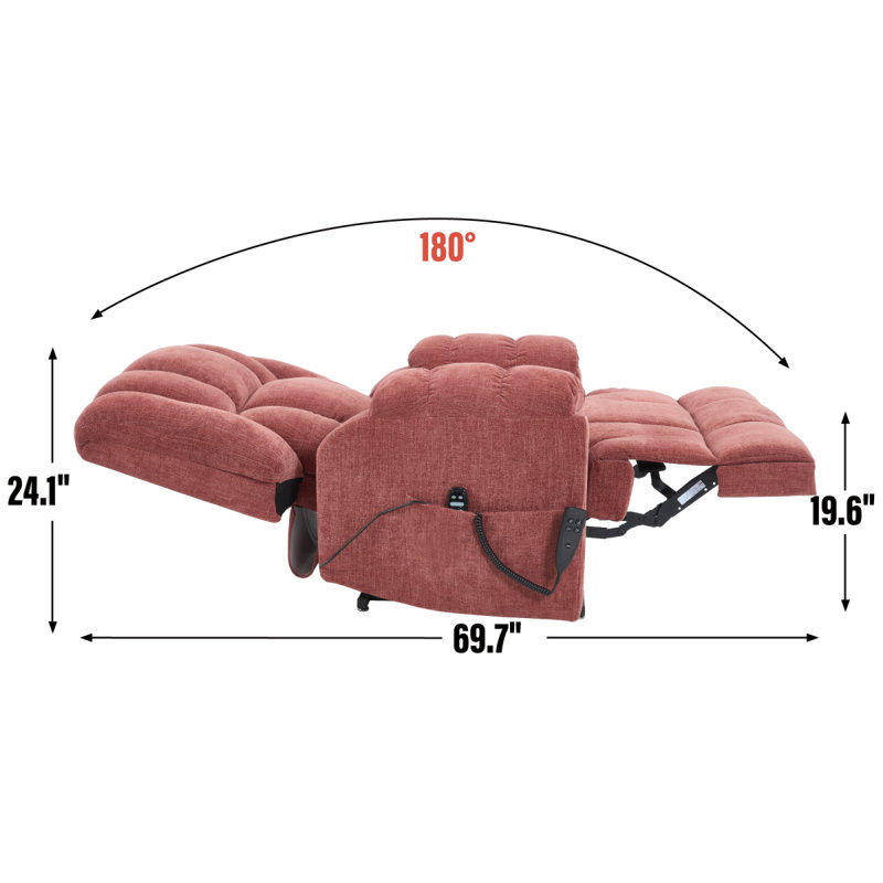 Fauteuil inclinable électrique à double moteur avec massage chauffant, positions infinies, supportant jusqu'à 159 kg (350 lb), télécommande électrique, confort mi-ferme et robuste, rouge.
