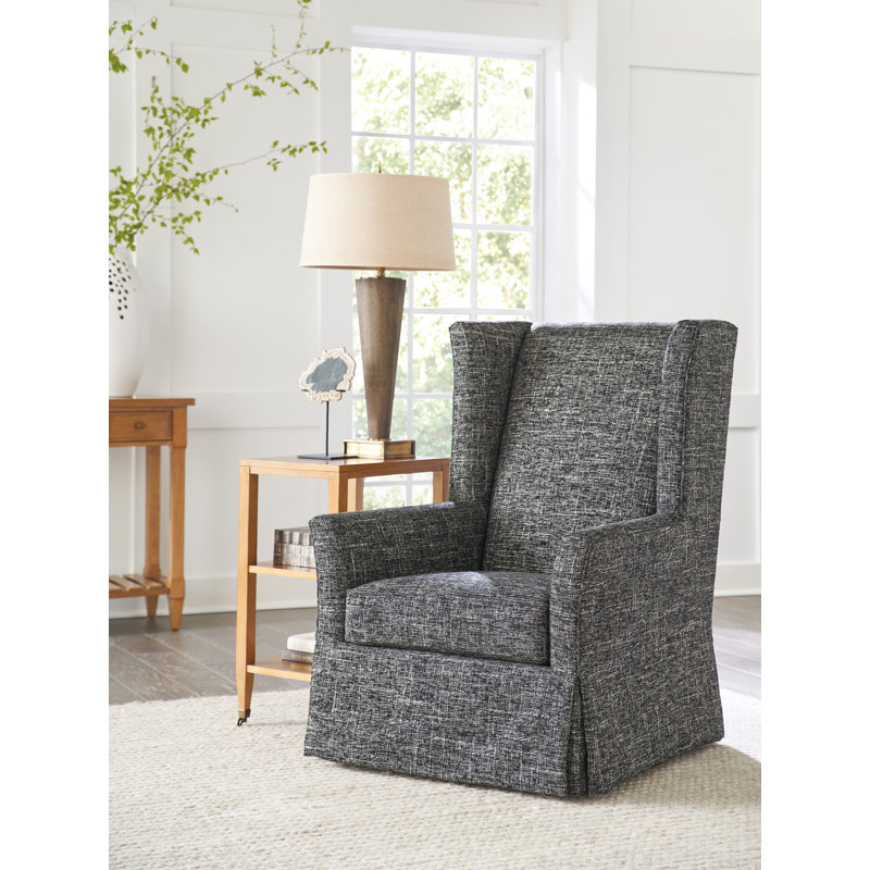 Barclay Butera Black Finish Swivel Wingback Chair in Gray
