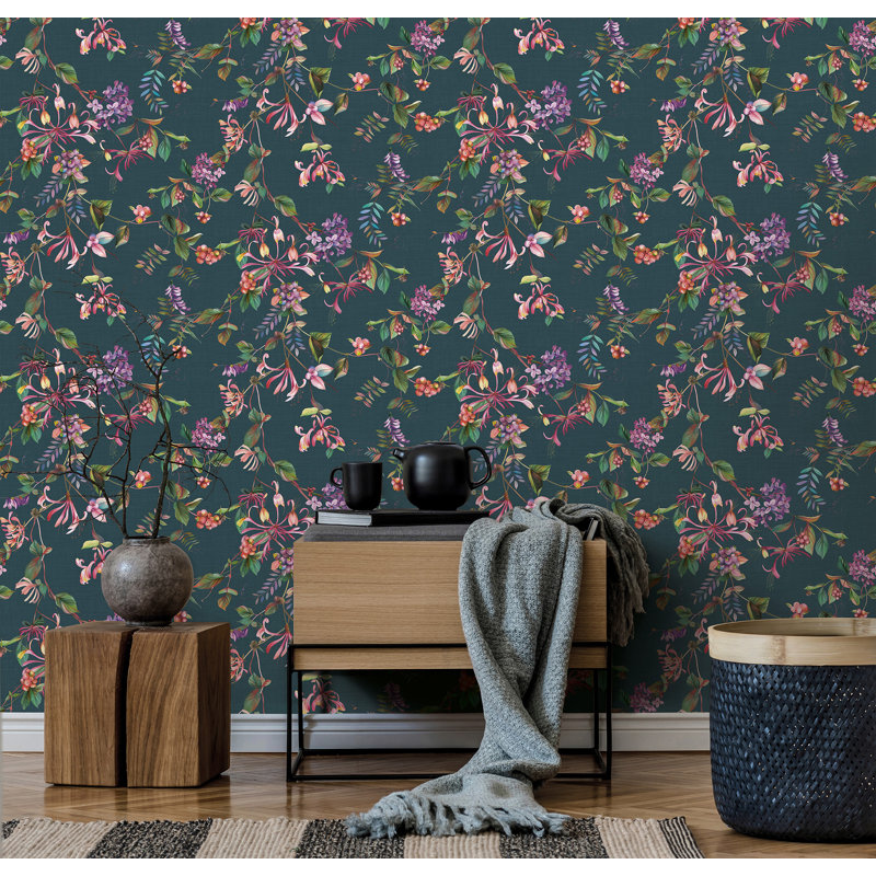 Flora Collection Summer Bouquet Wallpaper Roll, Green