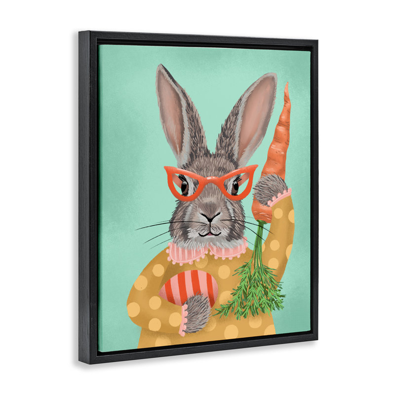 Cadre flottant à pois en forme de lapin de printemps, design par Jilly Jack Designs, Cadre flottant noir de jais