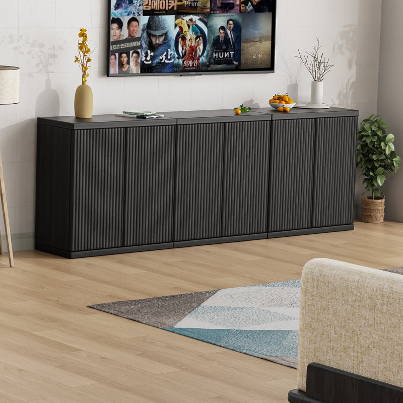 30.9'' W Sideboard Buffet Cabinet With Fluted Doors And Adjustable Shelve, Black
