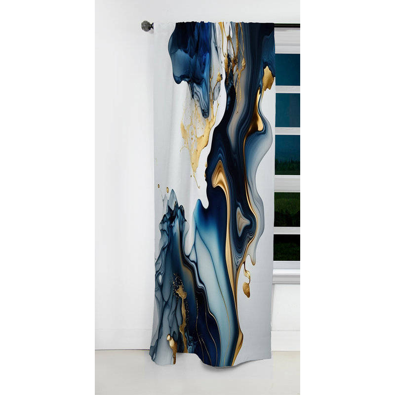 Abstract Geode Marble Blue I - Abstract Marble Curtain - Blackout Marble Curtain - 1 Panels, 52" W x 63" L