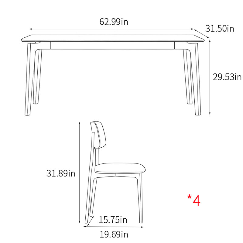 Ensembles de table à manger modernes et simples de style familial, H 29,53 po x L 62,99 po x l 31,5 po