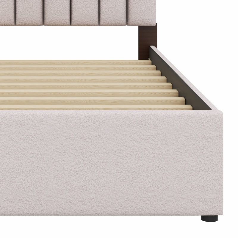 Lit plateforme tapissier avec lit gigogne, Grand lit, Beige