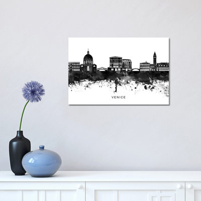 Venice Skyline Black & White by WallDecorAddict - Wrapped Canvas Print