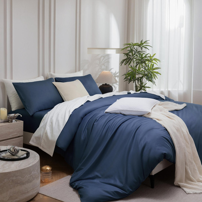 Ensemble de housse de couette MooMee, Housse de couette grand et 2 taies d'oreiller stan, Marine