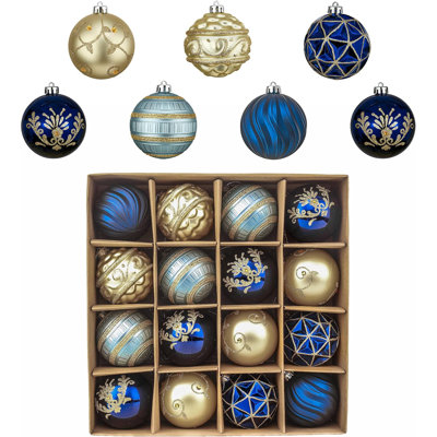  Ensemble de décorations d'arbre de Noël, boules de Noël incassables en or bleu 16 carats, ornements suspendus paon de 3,15 pouces pour les fêtes de Noël