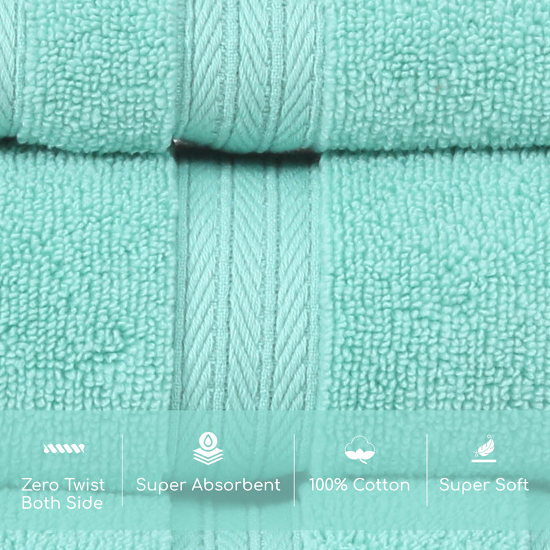 Elegance Essentials 550GSM 100% Cotton Zero Twist Super Absorbent Wash Cloth (Set of 12) - 13"x13", Turquoise