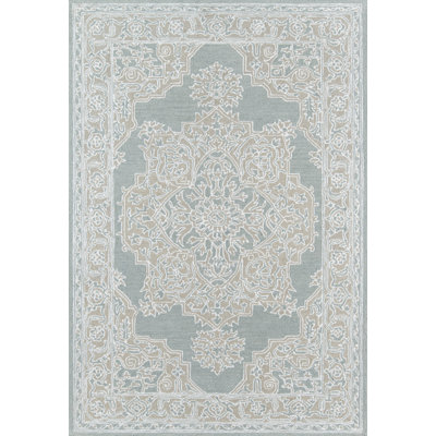 Tapis bleu clair / brun touffeté à la main Santistevan