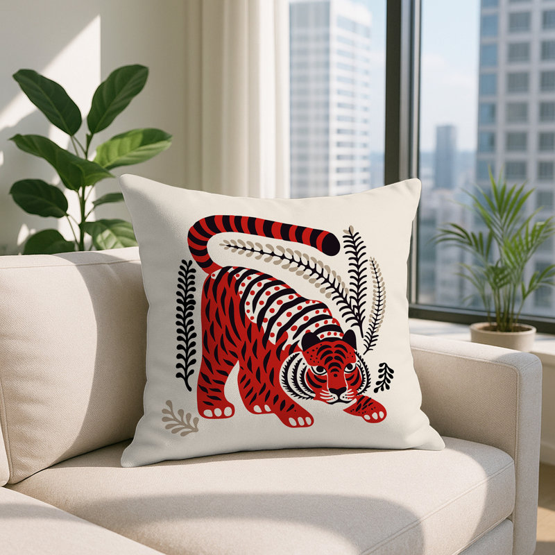 Oreiller carré réversible Remo Tiger, Carré 15 po, Rouge