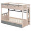 Lit simple superposé de style château avec 2 tiroirs, tablette et DEL, gris-861146871-861146870