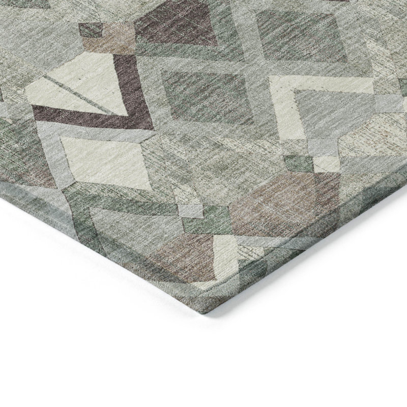 Tapis extérieur lavable et géométrique 8 pi x 10 pi sauge et blanc cassé