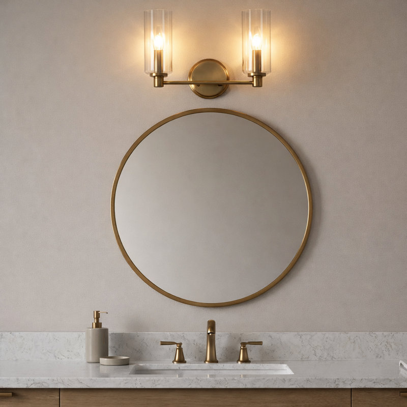 Regal Armed Double Candle Sconce Clear Ribbed Glass with Satin Brass Finish