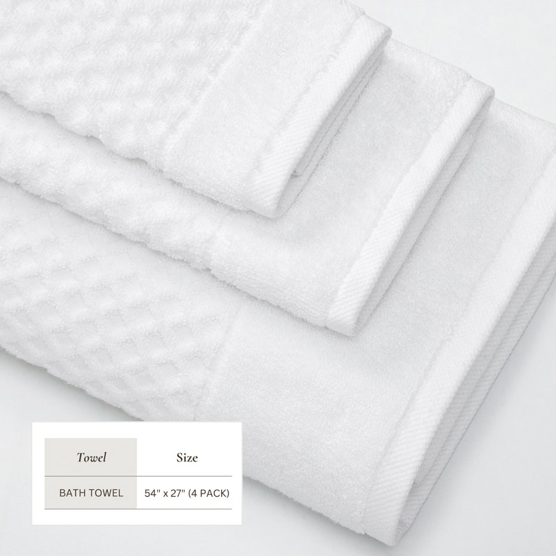 Ultra-Soft & Absorbent 100% Cotton Towel Set, Optic White Diamond, Bath Towels - 4 Pack
