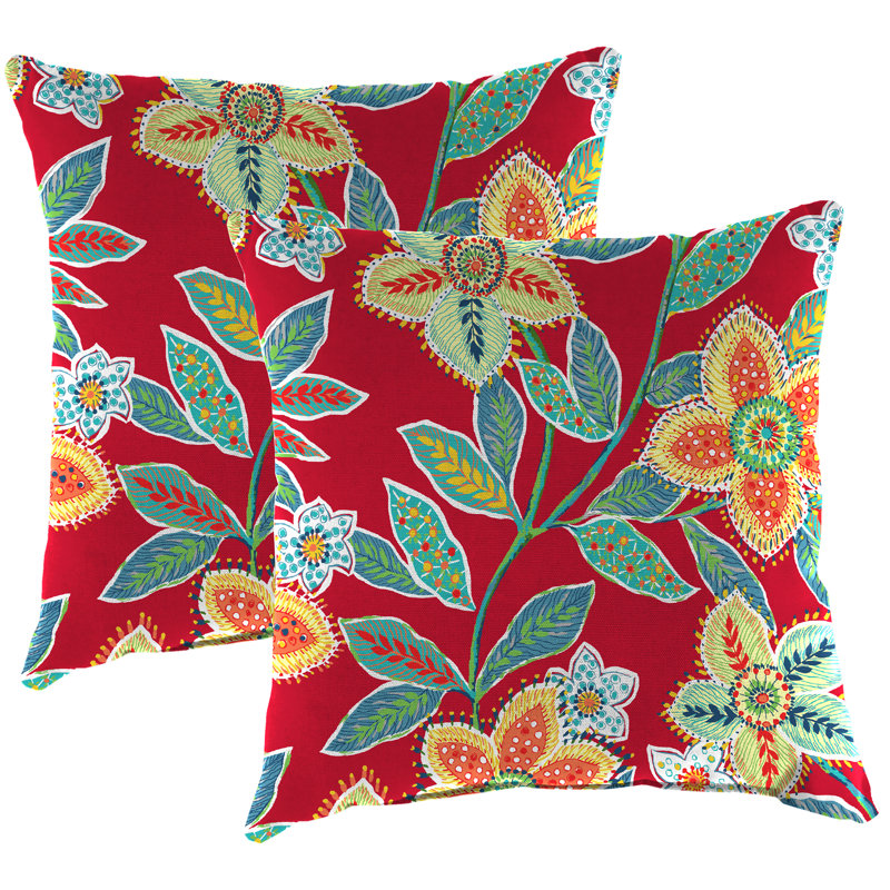 16" x 16" Outdoor Throw Pillow (Set of 2), Leathra Red