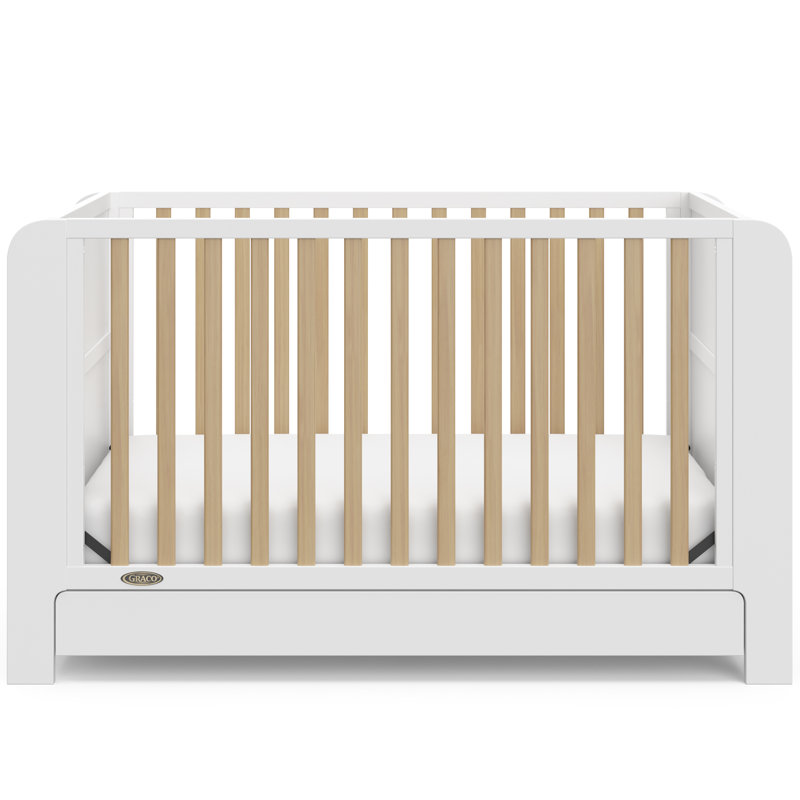 Lit de bébé convertible 4-en-1 avec tiroir Read-With-Me, Blanc / Bois flotté, Lit à barreaux