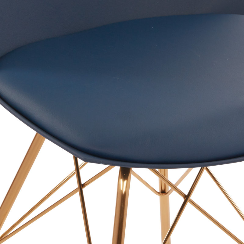 Chunyi 19.75'' H Faux Leather Upholstered Side Chair, Navy/Gold