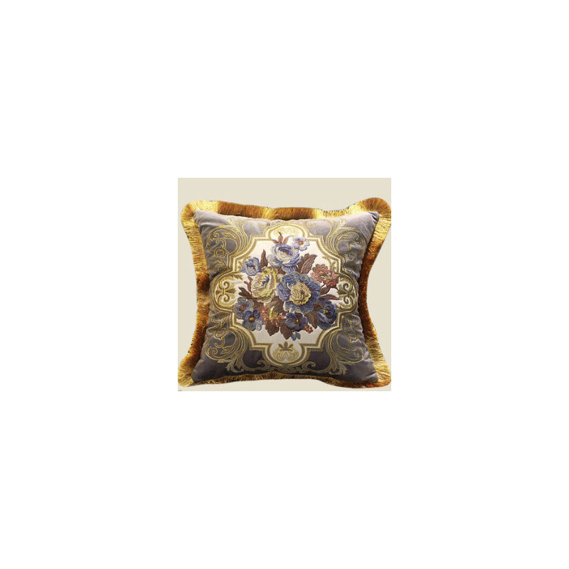 Coussin Flower, Gris / bleu / doré, polyester