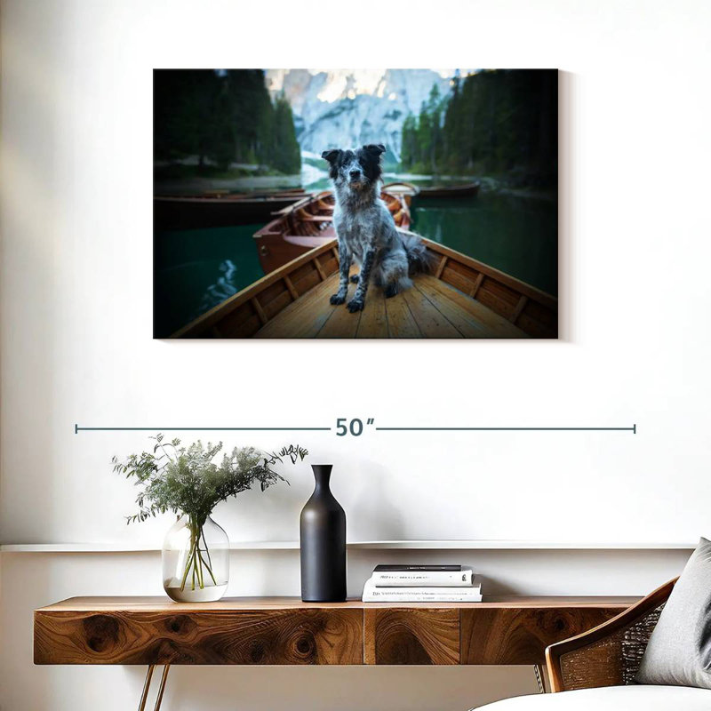 Border Collie On Boat, 24" H x 36" W