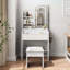 Bureau de coiffeuse avec miroir Fashion, lumières réglables, support pour sèche-cheveux et chaise, rangement à 3 tiroirs, blanc