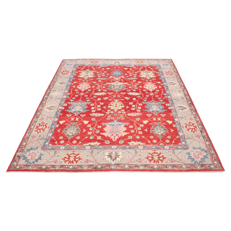 Tapis rouge en laine noué à la main de conception unique 9 pi 1 po x 12 pi 0 po Latrell
