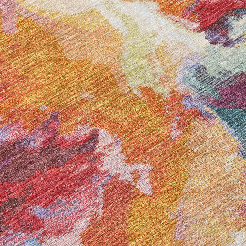 Tapis orange intérieur / extérieur lavable à la machine Claudian ACN1632, Tapis de couloir 2 pi 3 po x 7 pi 6 po