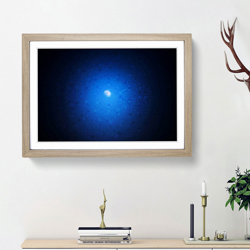 Half Moon in Abstract - Picture Frame Graphic Art Print, 36cm H x 48cm W x 2cm D, Oak Framed
