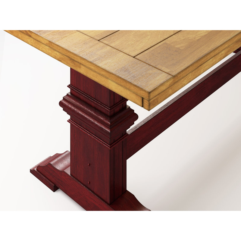Table de salle à manger en bois d'hévéa massif Fortville, Baie antique