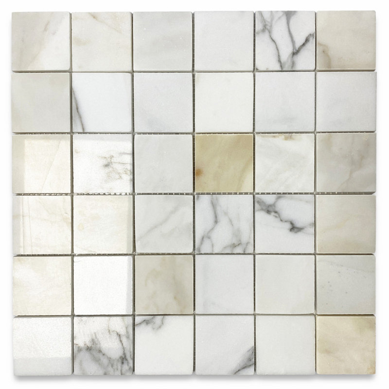 Carreau de mosaïque en marbre 12 po x 12 po Calacatta, Blanc / gris