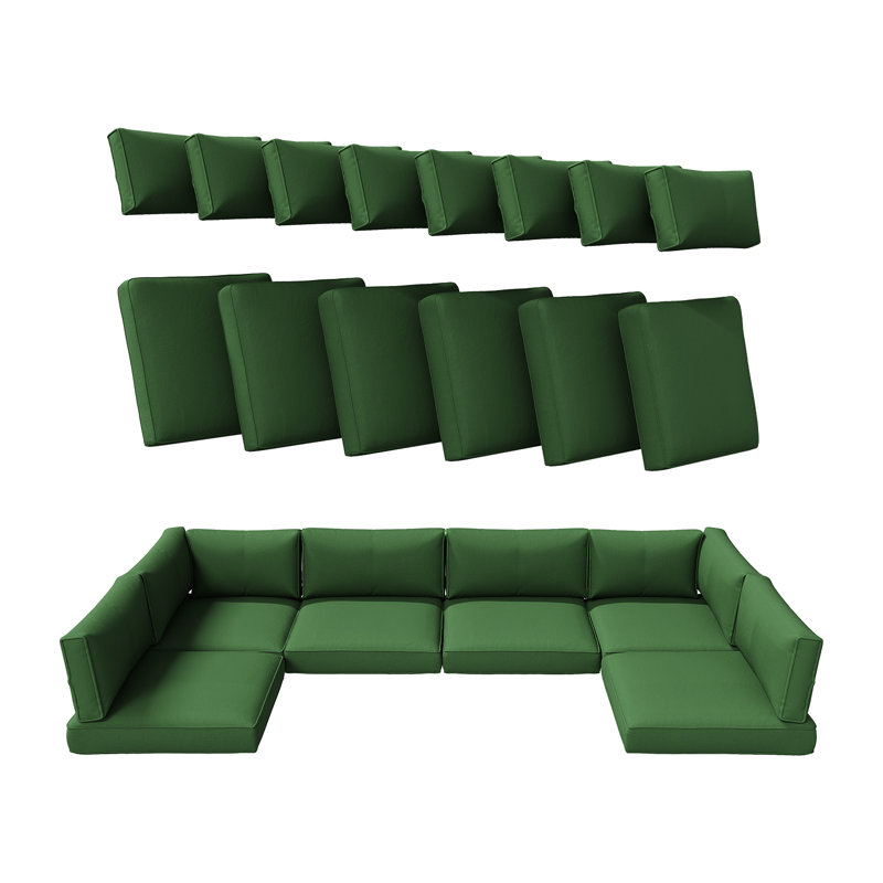 14-Pcs Outdoor 4" Thick Cushion Set, Outdoor Patio Cushion Cover Replacement, Water-Repellent Sofa Cushion, Green