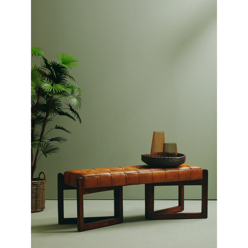 Waylan Genuine Leather Upholstered Bench