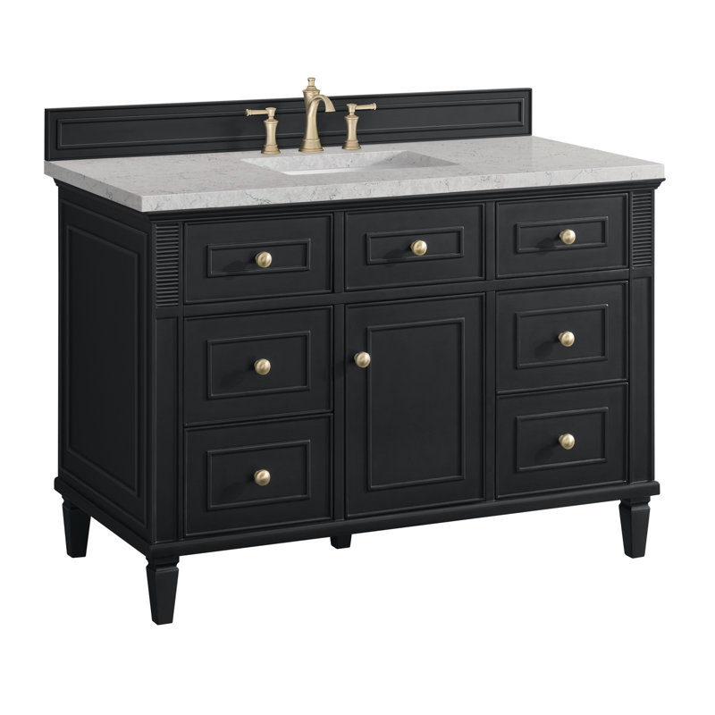Lorelai 48'' Single Bathroom Vanity with Top, Black Onyx, Eternal Jasmine Pearl Quartz, 8" Widespread