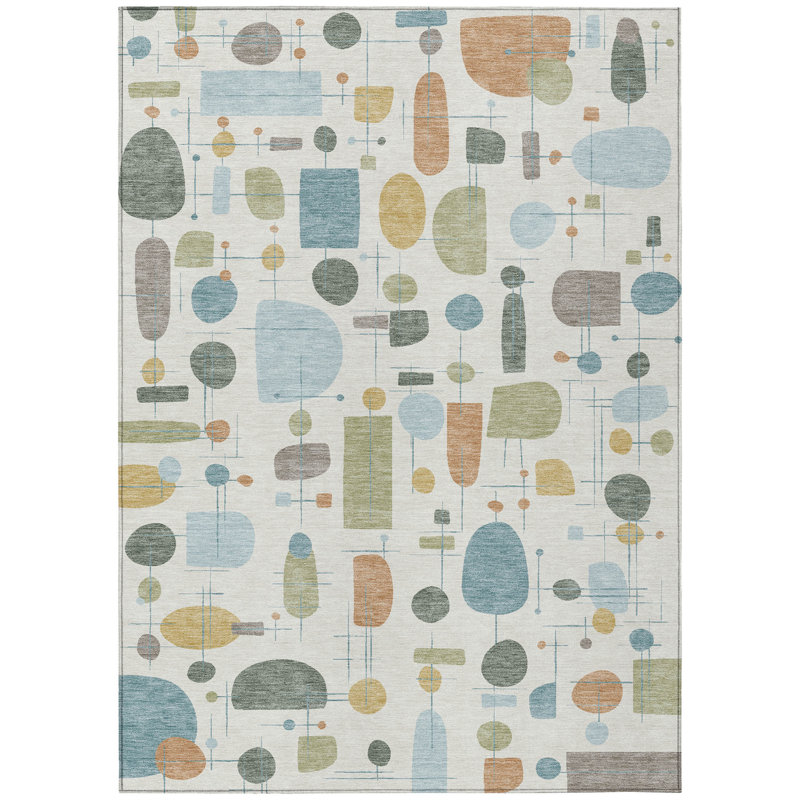 Machine Washable Indoor/Outdoor Jourdan ACN2393 Mid-Century Modern Rug, Rectangle 9' x 12'