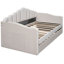 Lit de jour simple rembourré en velours beige avec couchette, ports de charge, tête de lit douce et confortable, conception à rayures verticales, espace de rangement dans le lit pour la maison d'amis