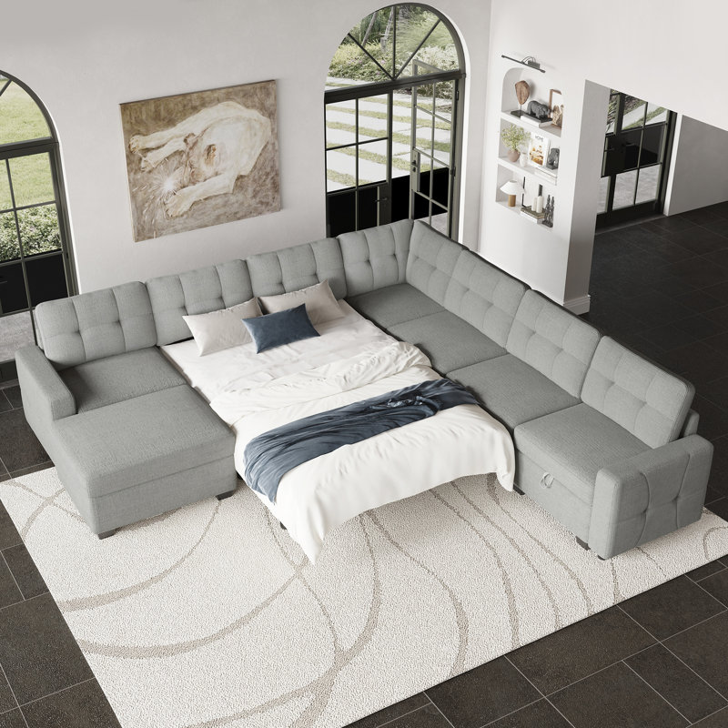 Canapé-lit modulaire en L avec rangement intégré, Gris clair