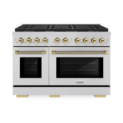 ZLINE Autograph 48 in. Paramount DuoPro Dual Fuel Range in Stainless Steel with Gold Helix Handles