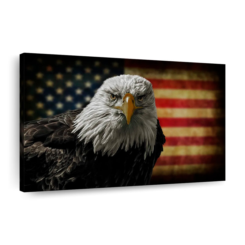 Aigle et drapeau de l'Amérique - reproduction sur toile tendue, H 24 po x l 36 po x P 1,25 po