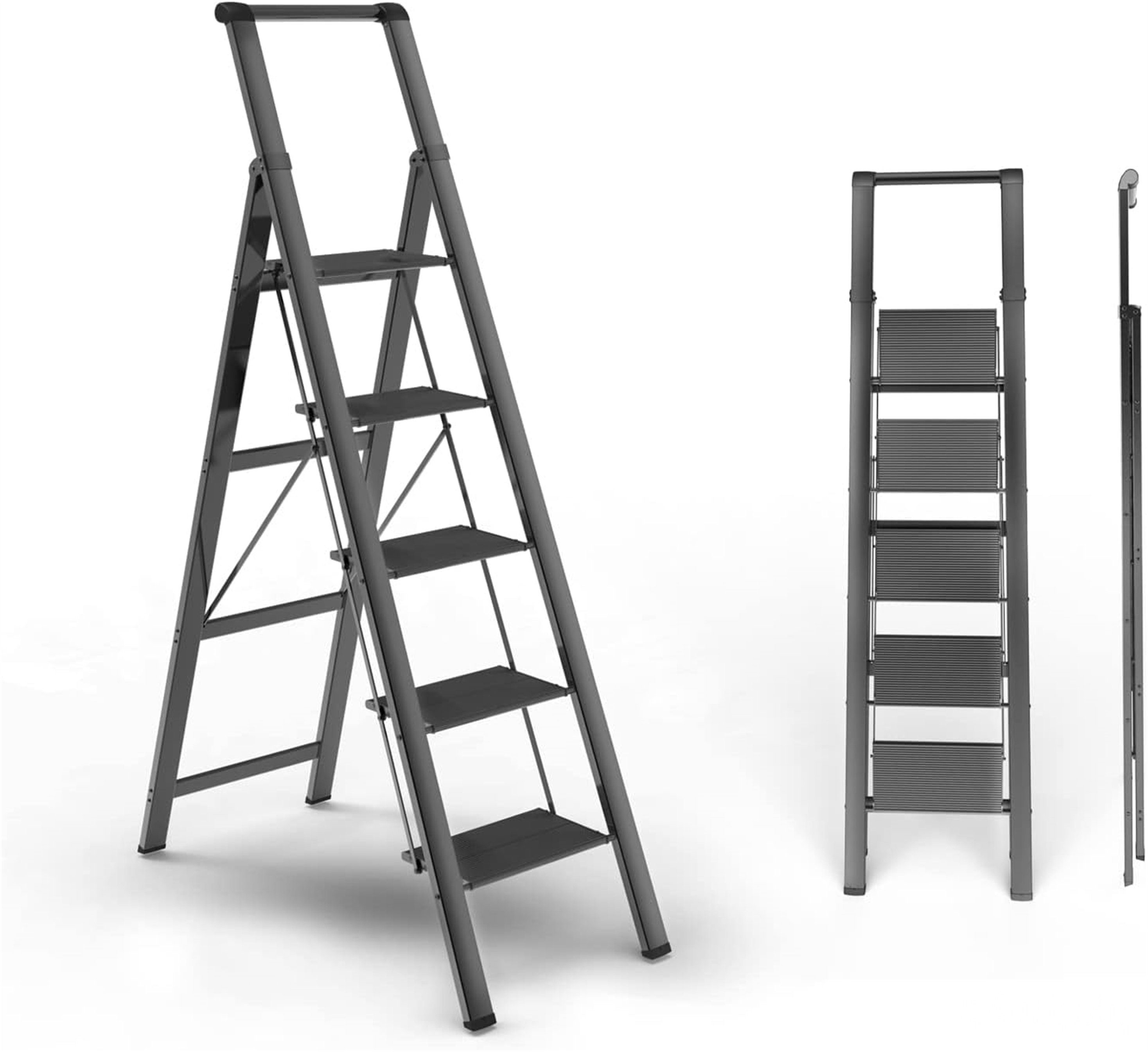 Escalier, tabouret, échelle pliante avec pédale antidérapante et large, petite échelle avec poignée, échelle en acier robuste, échelle légère et portable, blanc (4 étapes