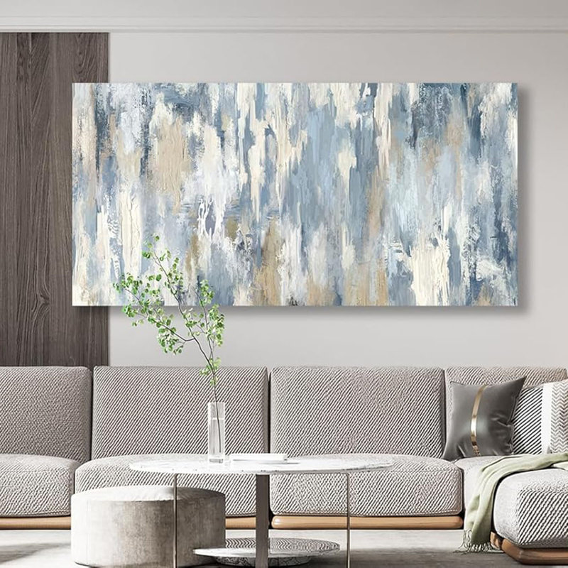 Abstract Wall Art - Gray Blue Beige Canvas Pictures For Living Room Contemporary Painting Prints Decor Modern Graffiti Artwork Wall Art For Bedroom Home Office Decoration 24" X 48"