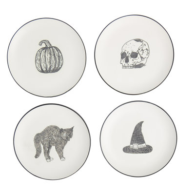 Assiettes à hors-d'œuvre en grès 4 pièces 7 pièces - Icônes d'Halloween