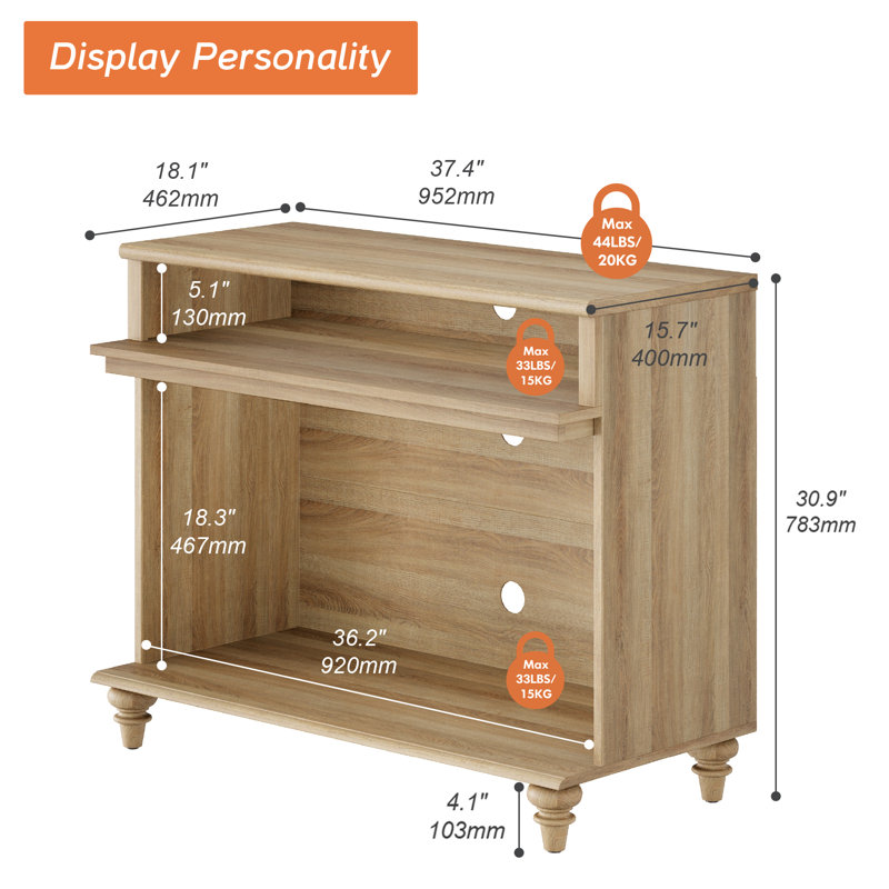 TV Stand For 43 Inch TV, Wood TV Console Table Storage Cabinet For Living Room, End Table With With Storage Shelf, Oak