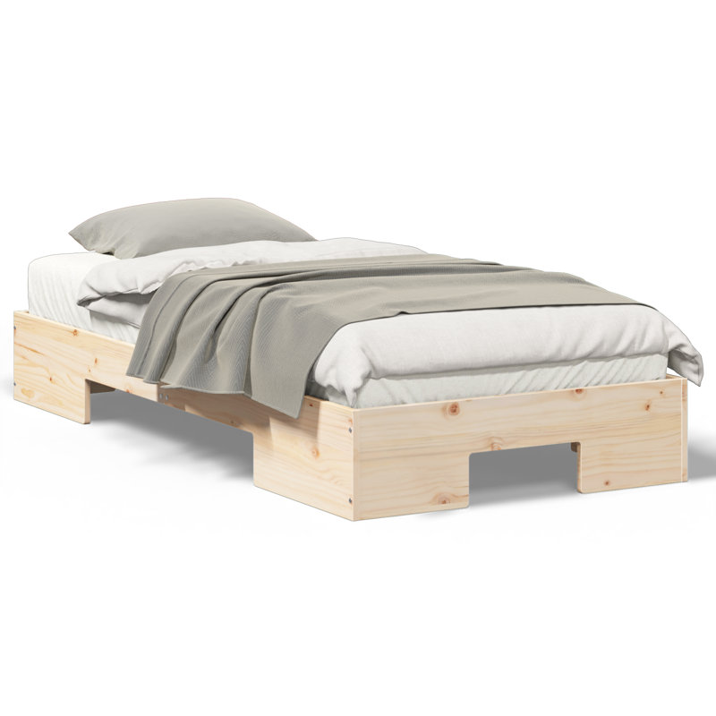 Floor Bed Frame With Storage Solid Pine Wood, Brown, Small Single (2'6)