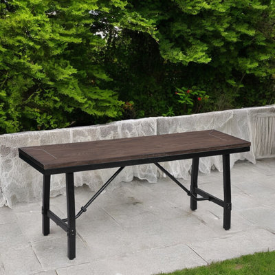 Kamden Patio Bench with Wooden Seat & Metal Legs by 17 Stories