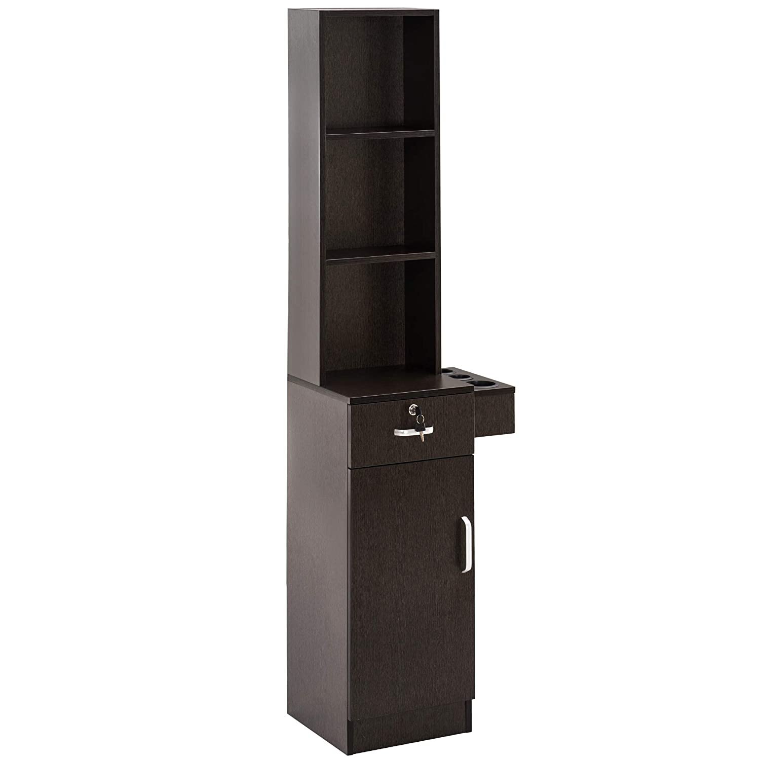 BarberPub Locking Wood Storage Station 2 Drawer Cabinet for Beauty