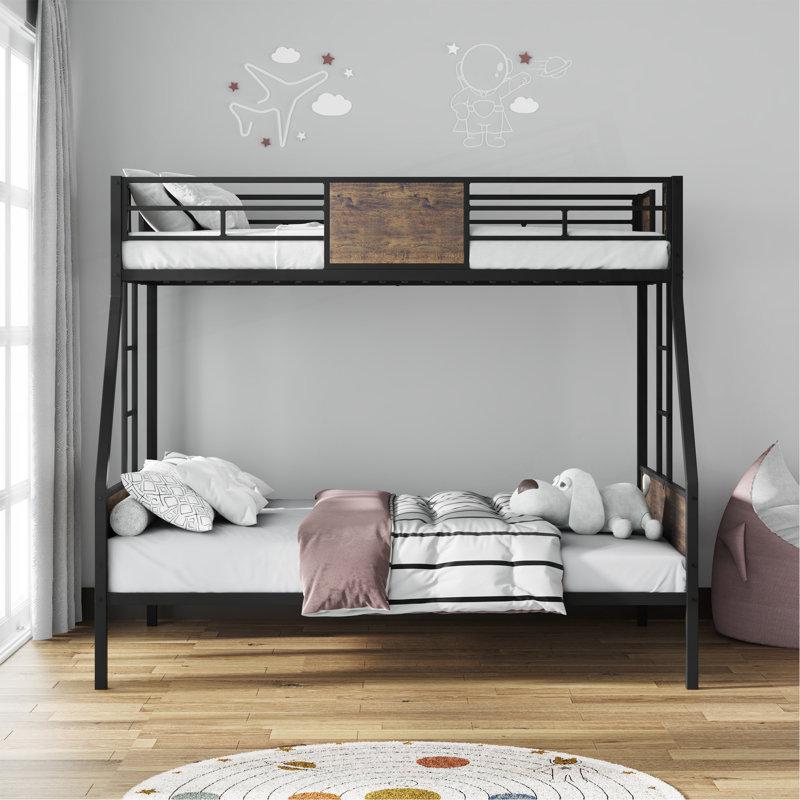 Lits simples superposés, cadre de lit superposé en métal avec garde-corps de sécurité et 2 échelles pour enfants, cadre en métal robuste et supports de panneau de protection, aucun sommier requis, assemblage facile