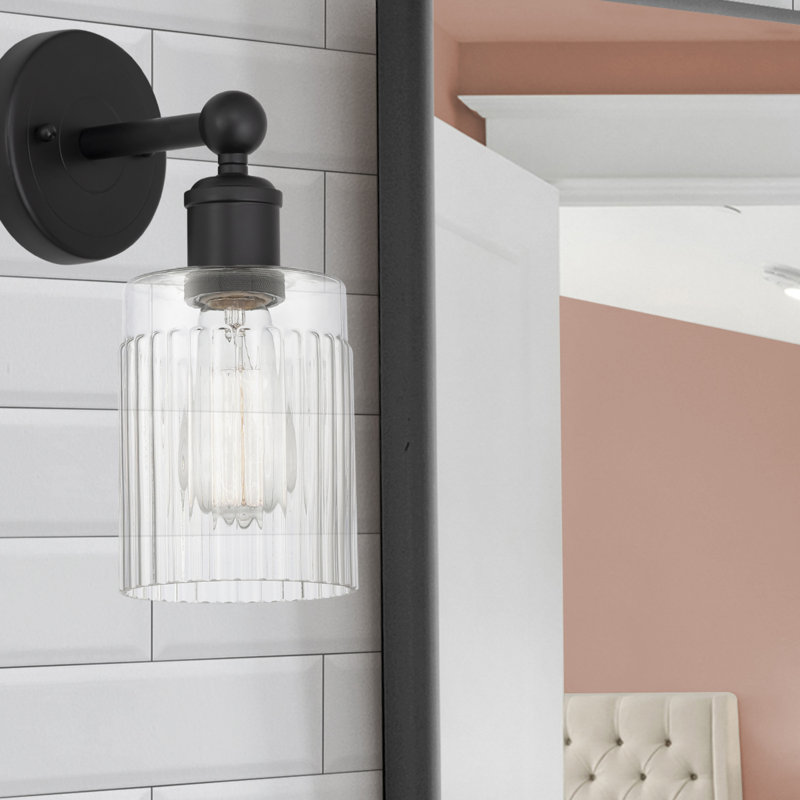 Kamena 1-Light Armed Sconce, Matte Black, Clear